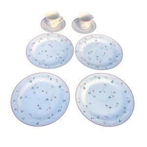 Vintage Epoch Korea Strawberry Time Fine Dinner Plates Cups And Saucers